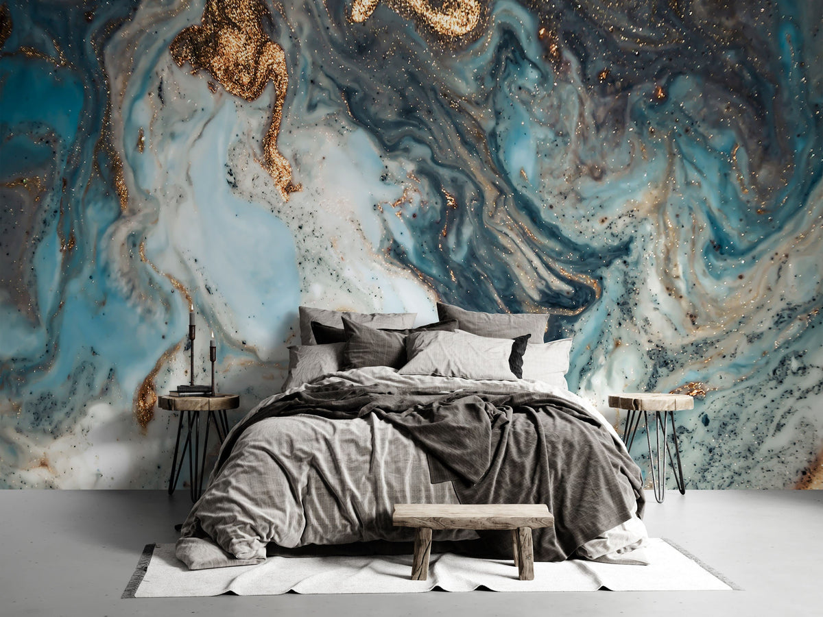 Nursery Wallpaper Marble Art | Peel and Stick | Gold Detailed Design