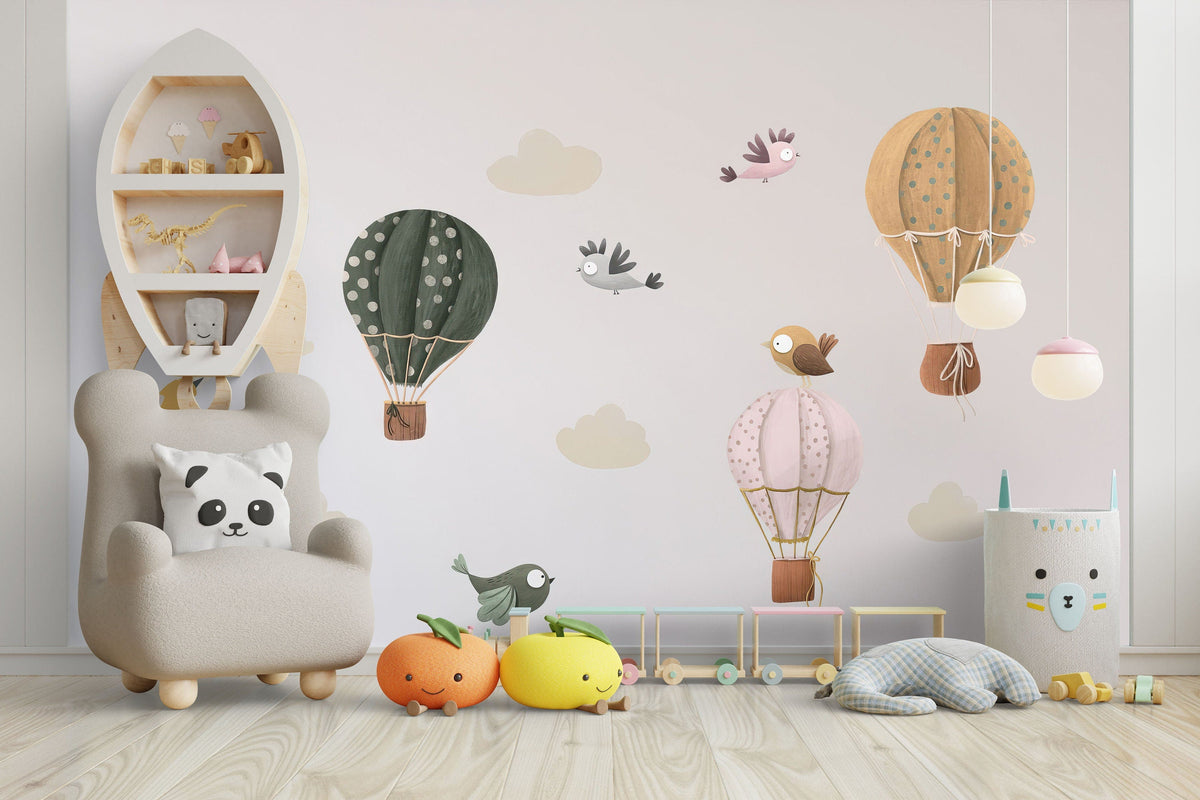 Ballon Balloon and Birds, Clouds Wall Decals for Nursery and Kids' Room