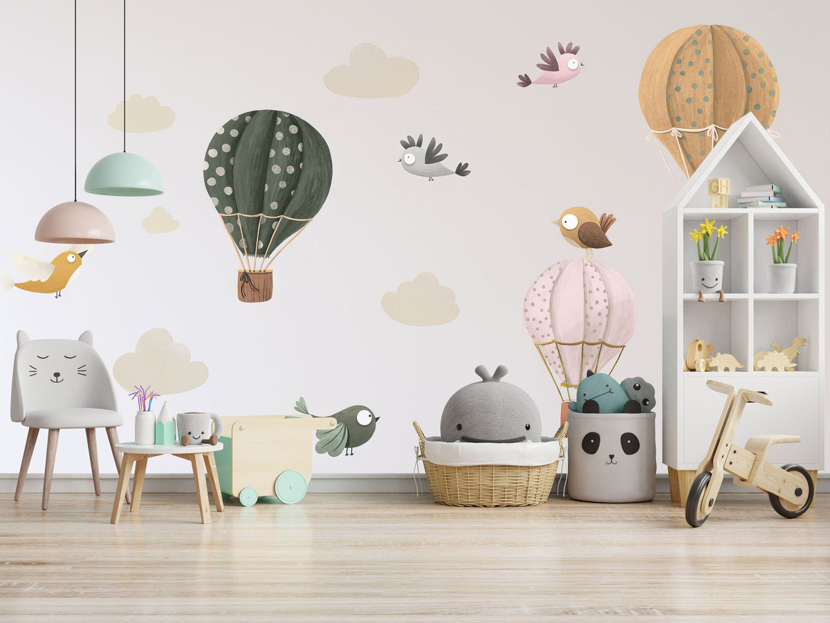 Ballon Balloon and Birds, Clouds Wall Decals for Nursery and Kids' Room