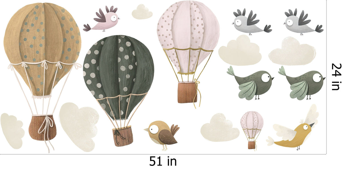 Ballon Balloon and Birds, Clouds Wall Decals for Nursery and Kids' Room