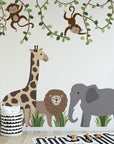 Large Safari Animals and Monkey Wall Decals, Jungle Animal Wall Stickers, Nursery Wall Decals, Repositionable Jungle Wall Decals Style 2