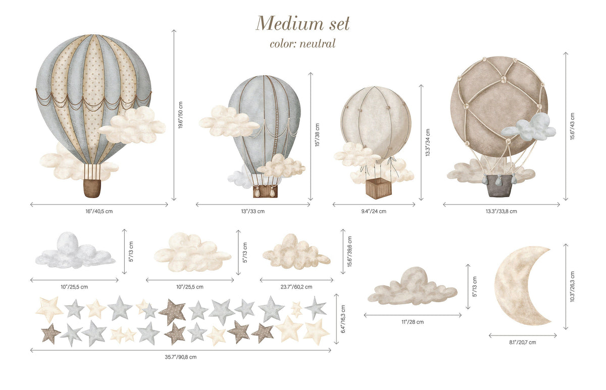 Dreamy Hot Air Balloon &amp; Star Wall Decals - Nursery &amp; Kids' Room Decor