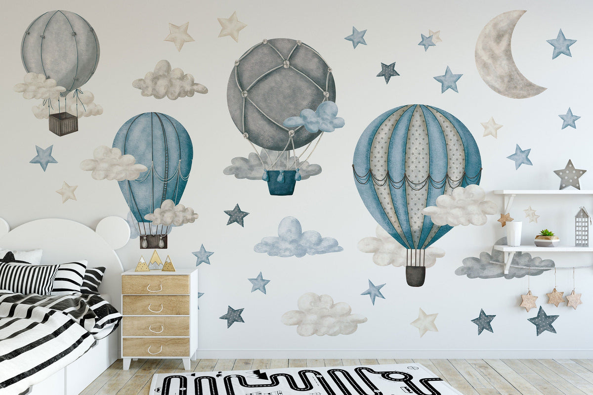 Dreamy Hot Air Balloon &amp; Star Wall Decals - Nursery &amp; Kids' Room Decor