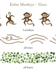 Large Safari Animals and Monkey Wall Decals, Jungle Animal Wall Stickers, Nursery Wall Decals, Repositionable Jungle Wall Decals Style 2