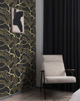 3D Gold Leaf Removable Wallpaper | Art Deco Wall Mural | Dark Art Deco Wall Decor
