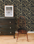 3D Gold Leaf Removable Wallpaper | Art Deco Wall Mural | Dark Art Deco Wall Decor