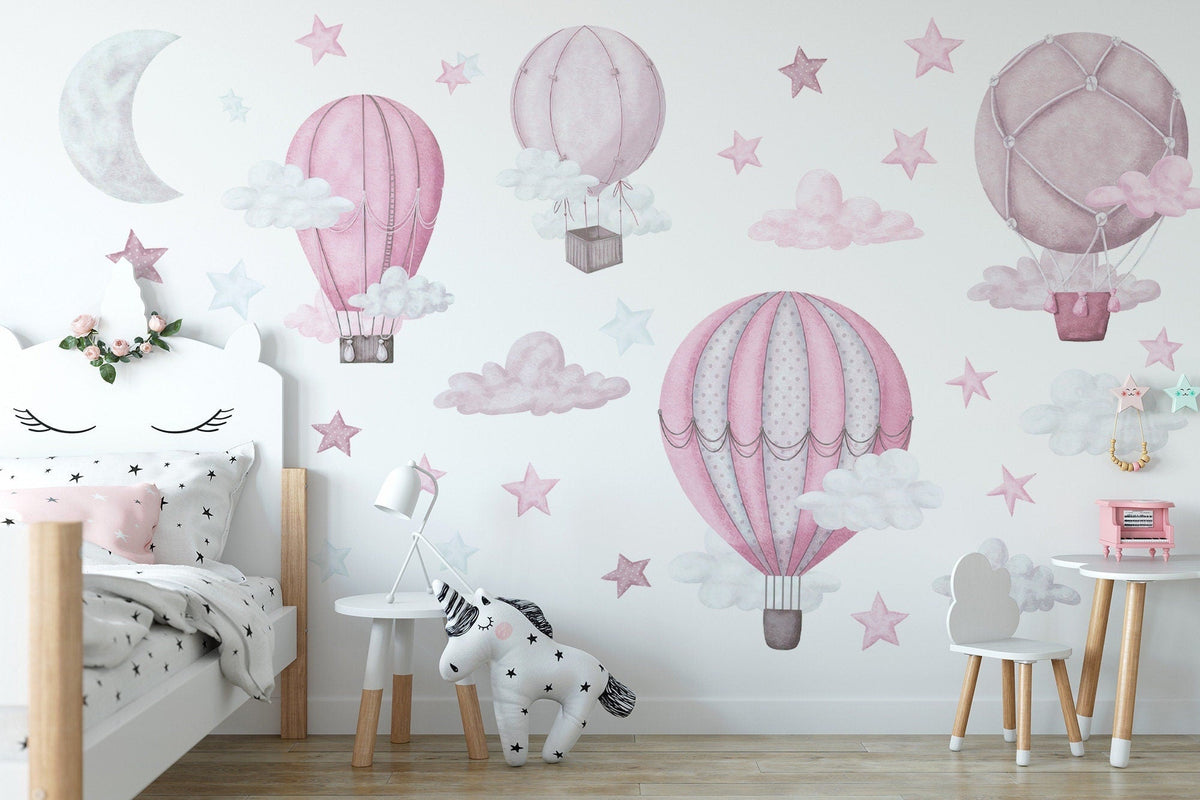 Dreamy Hot Air Balloon &amp; Star Wall Decals - Nursery &amp; Kids' Room Decor