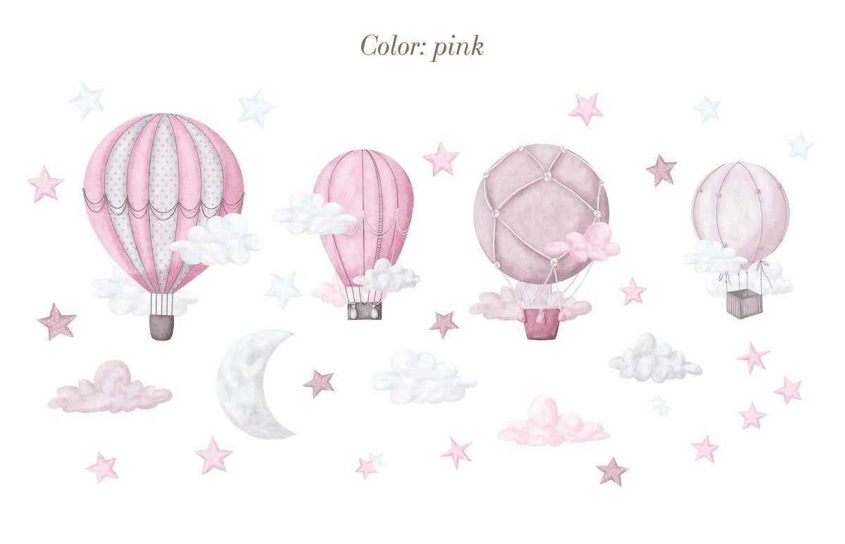 Dreamy Hot Air Balloon &amp; Star Wall Decals - Nursery &amp; Kids' Room Decor