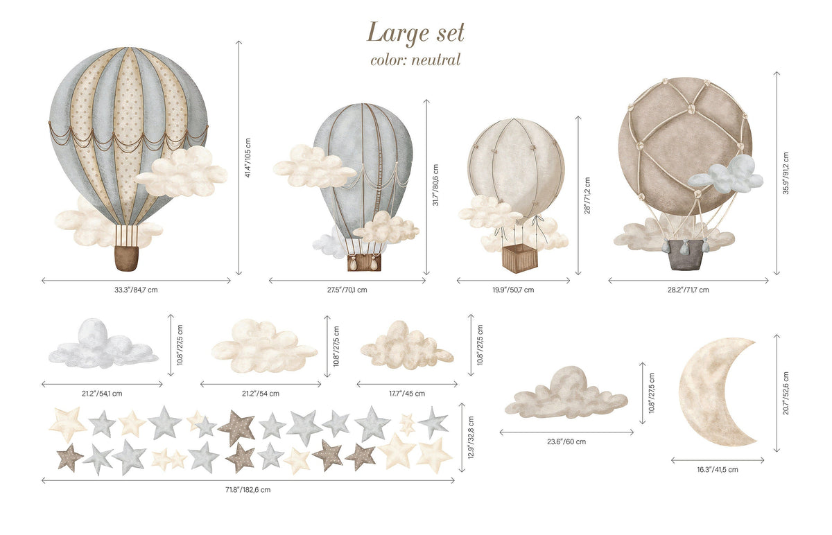 Dreamy Hot Air Balloon &amp; Star Wall Decals - Nursery &amp; Kids' Room Decor