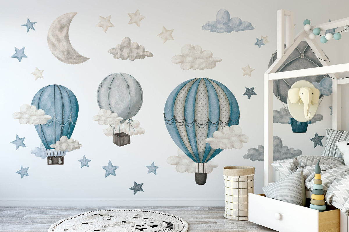 Dreamy Hot Air Balloon &amp; Star Wall Decals - Nursery &amp; Kids' Room Decor