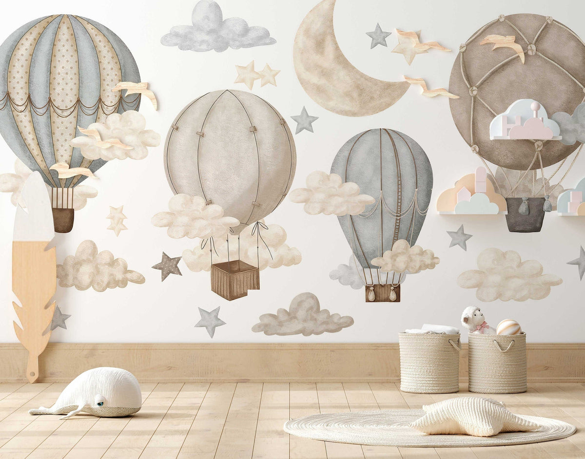 Dreamy Hot Air Balloon &amp; Star Wall Decals - Nursery &amp; Kids' Room Decor