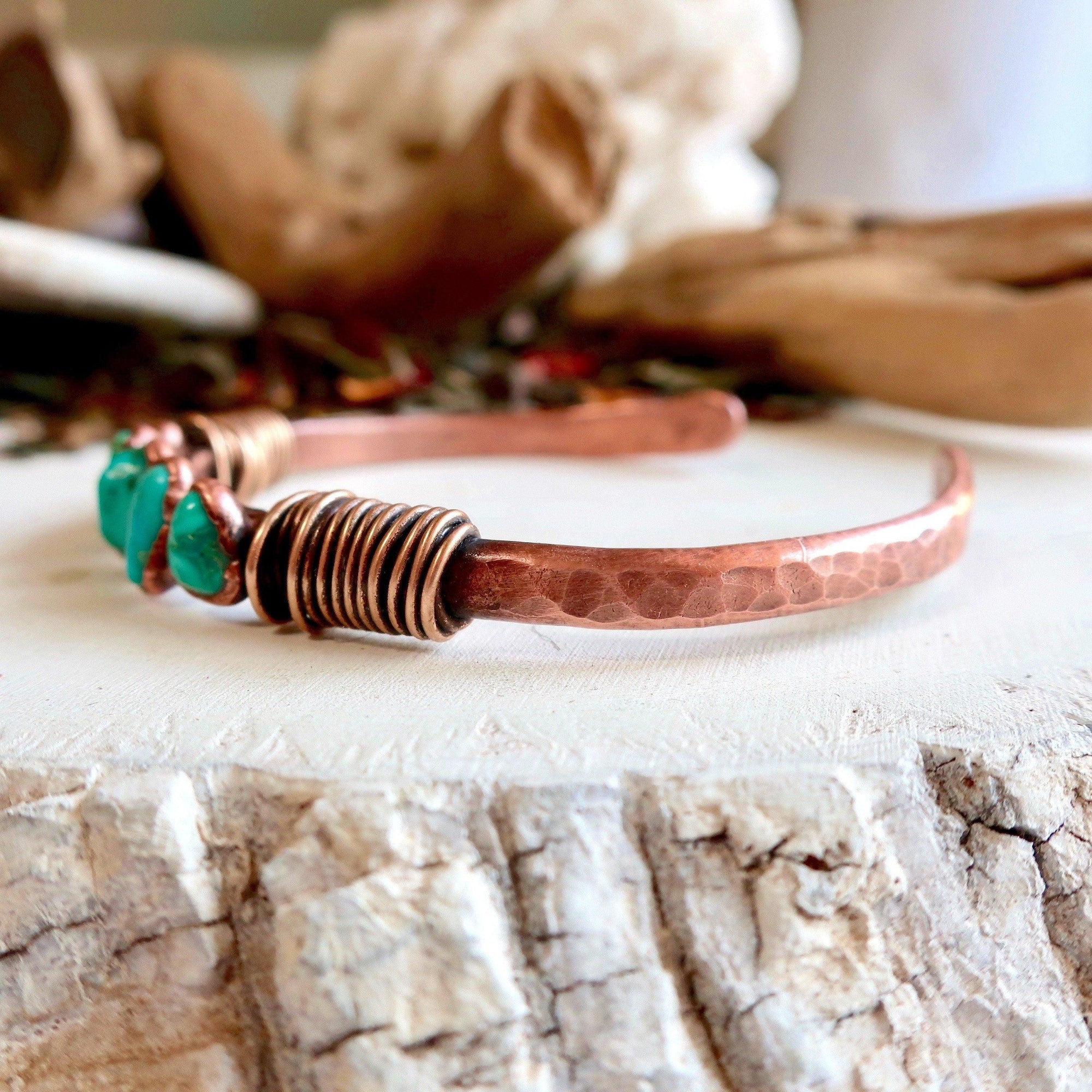 Raw Turquoise Cuff - Electroformed Copper | Handmade by Blackbird &amp; Sage
