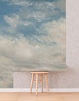 Light Blue Clouded Wall Mural | Sky Wall Decal | Classic Art Removable Wallpaper | Retro Paintings | Wall Art | Wallpapers