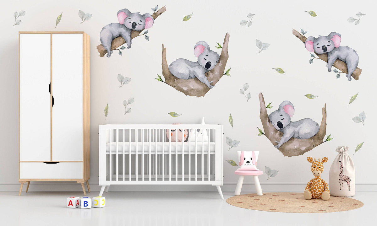 Sleeping Koala Nursery Wall Decal | Australian Forest Nursery Decor | Kids Room Nursery Stickers