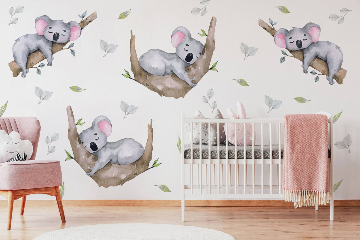 Sleeping Koala Nursery Wall Decal | Australian Forest Nursery Decor | Kids Room Nursery Stickers