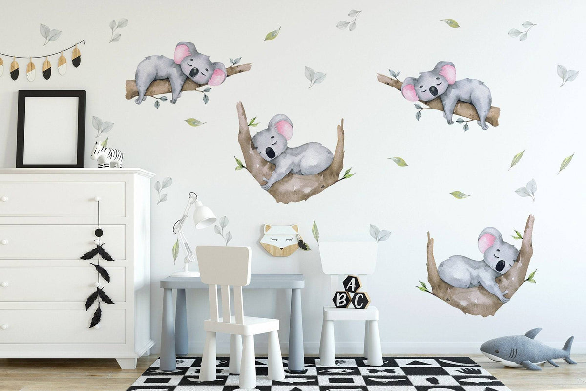 Sleeping Koala Nursery Wall Decal | Australian Forest Nursery Decor | Kids Room Nursery Stickers