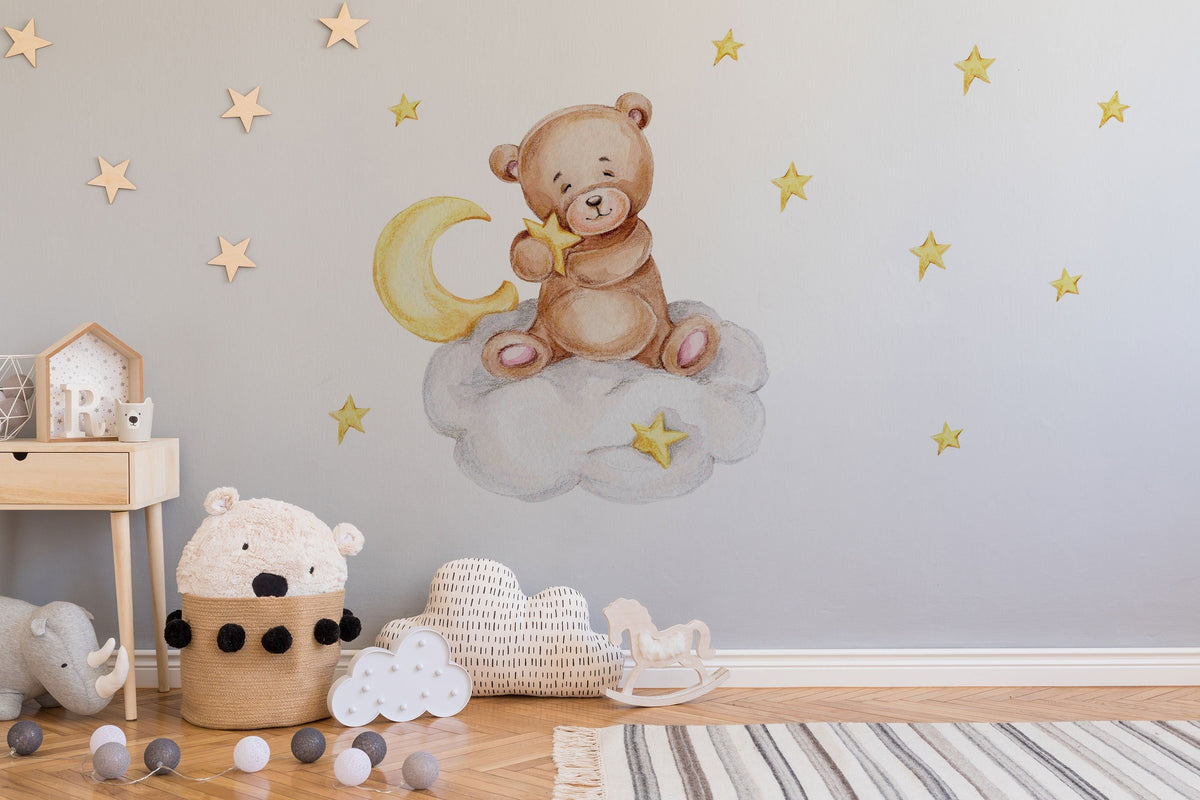 Sleeping Teddy Bear Bunny Nursery Animal Wall Decal | Bear Nursery Sticker | Bunny Wall Sticker Decal | Kids Room Nursery Wall Decal
