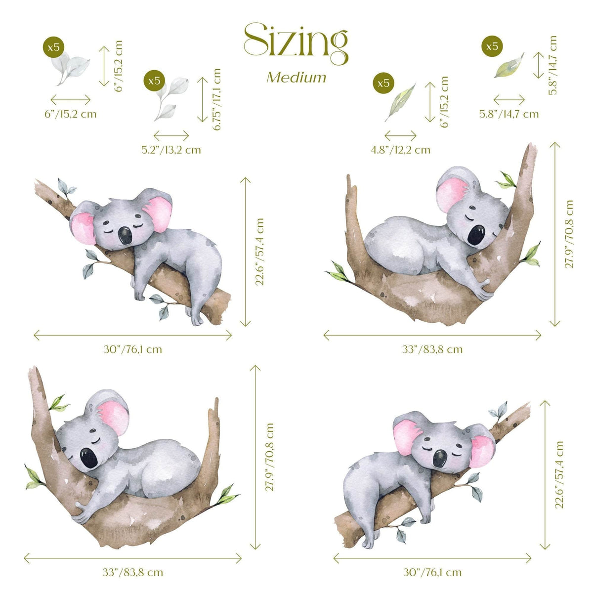 Sleeping Koala Nursery Wall Decal | Australian Forest Nursery Decor | Kids Room Nursery Stickers
