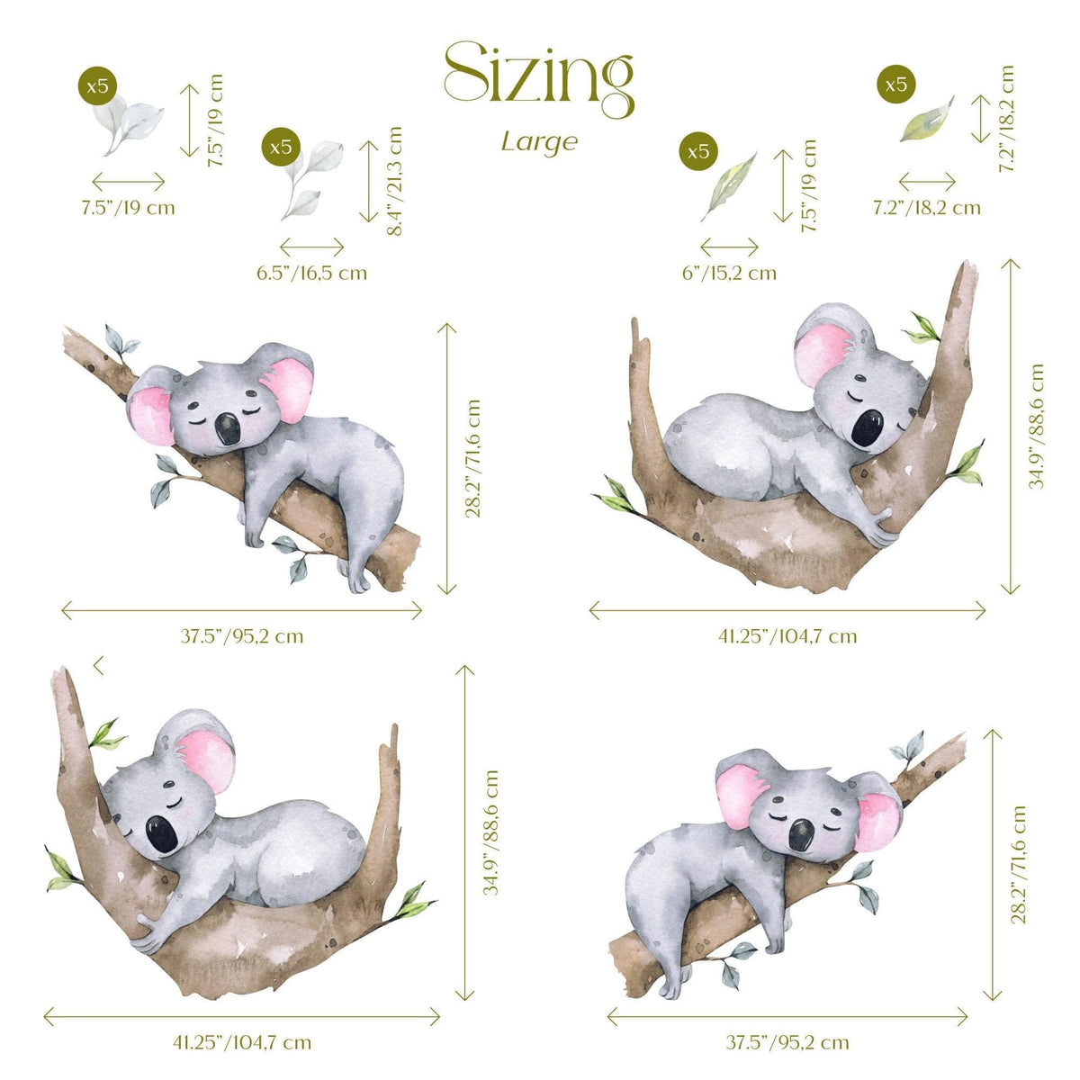 Sleeping Koala Nursery Wall Decal | Australian Forest Nursery Decor | Kids Room Nursery Stickers