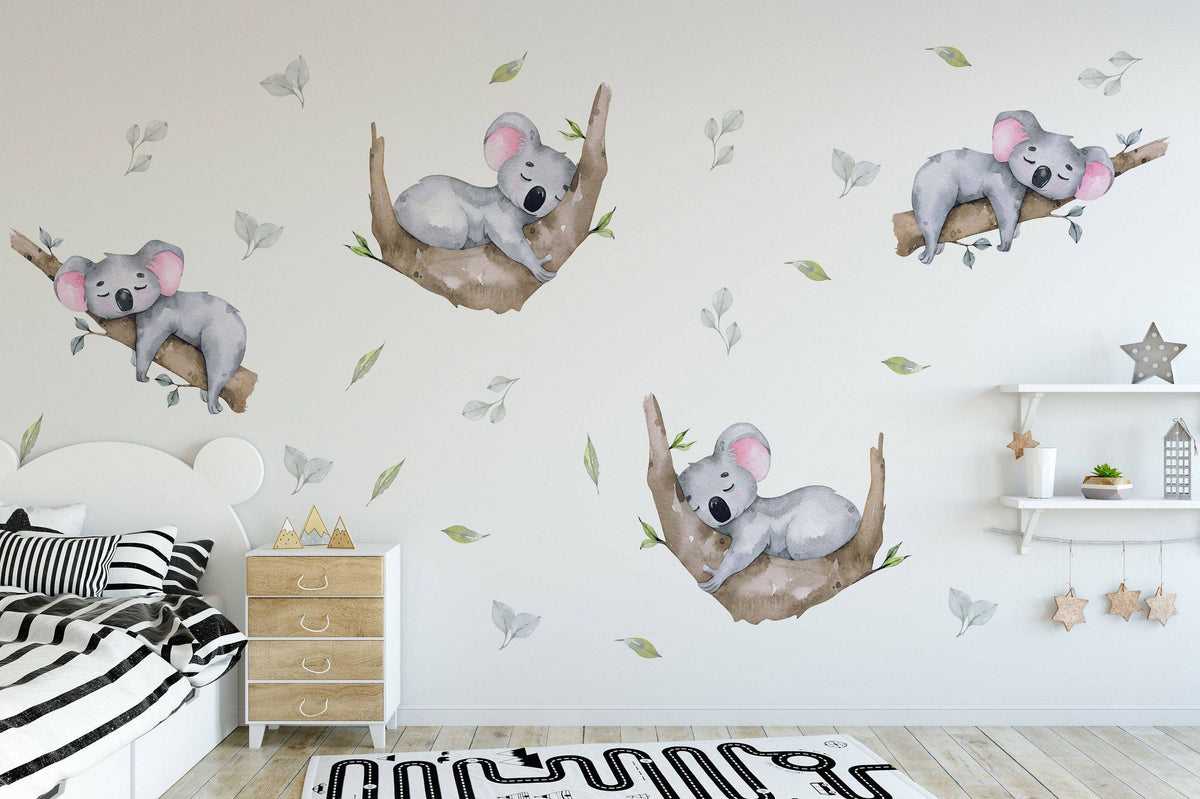 Sleeping Koala Nursery Wall Decal | Australian Forest Nursery Decor | Kids Room Nursery Stickers