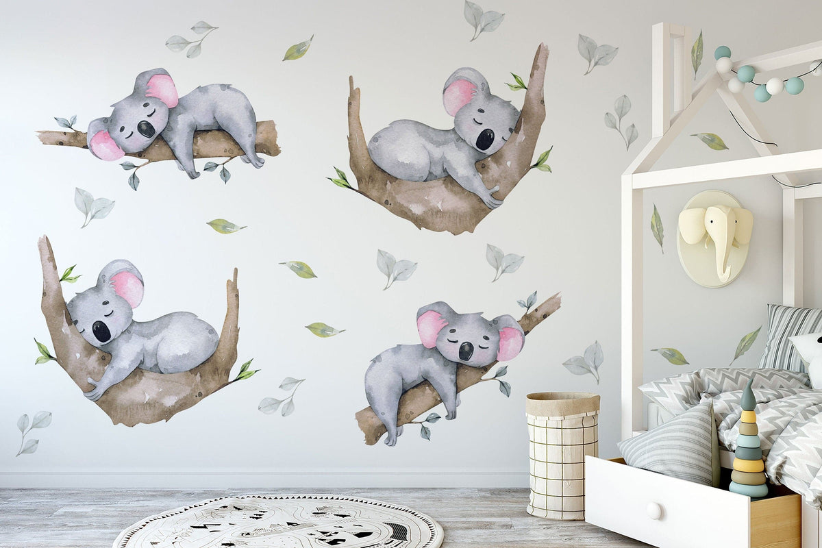 Sleeping Koala Nursery Wall Decal | Australian Forest Nursery Decor | Kids Room Nursery Stickers