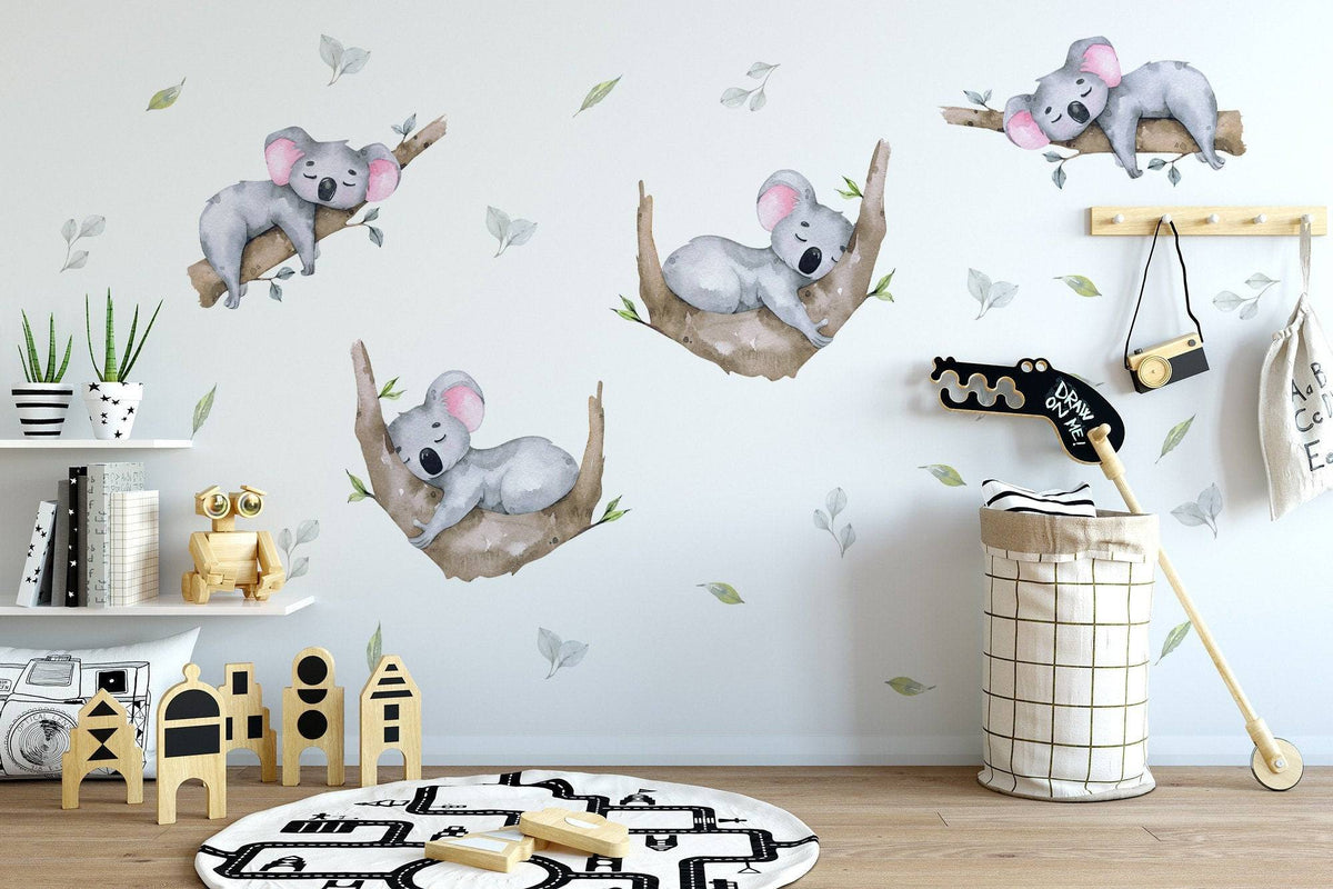 Sleeping Koala Nursery Wall Decal | Australian Forest Nursery Decor | Kids Room Nursery Stickers