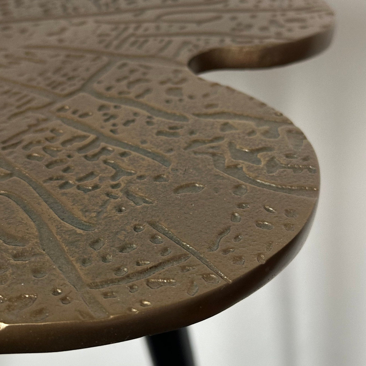 Brass Clover Side Table | Etched Top &amp; Black Iron Legs
