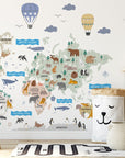 Animal World Map Decal - Informative Peel and Stick Map Decal