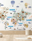 Animal World Map Decal - Informative Peel and Stick Map Decal