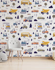 Cars and Trucks Nursery Wallpaper | Boys Wallpaper | Truck Wallpaper | Car Wallpaper | Bus Wallpaper | Wall Art | Peel and Stick