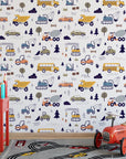 Cars and Trucks Nursery Wallpaper | Boys Wallpaper | Truck Wallpaper | Car Wallpaper | Bus Wallpaper | Wall Art | Peel and Stick