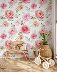 Soft Pink Roses Wallpaper | Floral Wallpaper Peel and Stick | Removable Wallpaper | Watercolor Wallpaper | Flower Wallpaper Mural