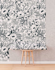 Black and White Spring Floral Wallpaper | Nursery Wall | Mural | Removable Wallpaper | Children Wall | Art | Meadow | Doddle