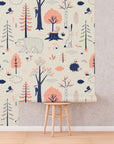 Woodland Animals Kids Room Wallpaper | Forest Nursery Wall Mural | Rabbit Wallpaper Watercolour Wall Décor Nursery