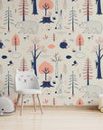 Woodland Animals Kids Room Wallpaper | Forest Nursery Wall Mural | Rabbit Wallpaper Watercolour Wall Décor Nursery