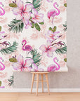 Pink Flamingo Floral Wallpaper | Pink Nursery Peel and Stick Removable Wallpaper | Baby Girl Blushing Pink Flamingo & Floral Décor