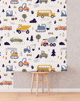 Cars and Trucks Nursery Wallpaper | Boys Wallpaper | Truck Wallpaper | Car Wallpaper | Bus Wallpaper | Wall Art | Peel and Stick
