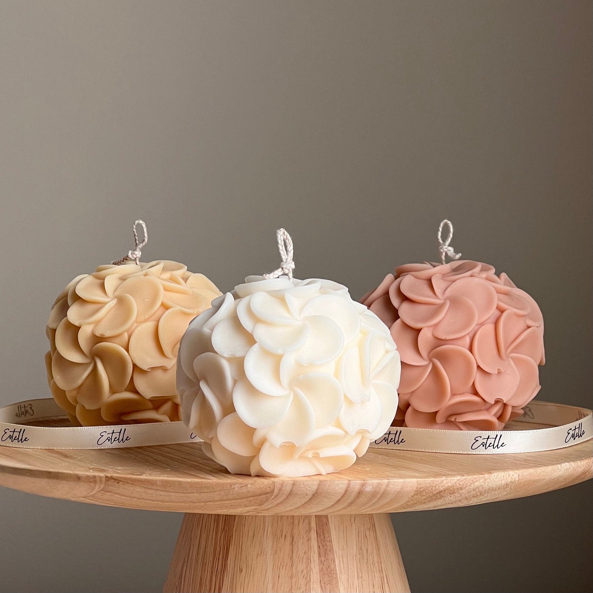 Handmade Plumeria Flower Ball Candle: Soy Wax Decorative Candle-0