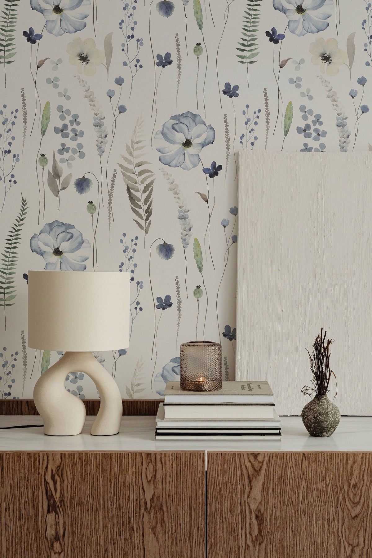Blue Floral | Whispering Steal Blue Floral Wallpaper | Removable Peel &amp; Stick Self-Adhesive Wallpaper