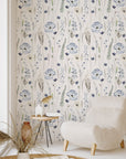 Blue Floral | Whispering Steal Blue Floral Wallpaper | Removable Peel & Stick Self-Adhesive Wallpaper
