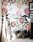 Blooming Peonies Wall Art | Removable Pale Wallpaper | Peony Blush Bouquet | Floral Wall Mural | Painting Wall Sticker | Floral Decal Flower