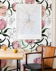 Blooming Peonies Wall Art | Removable Pale Wallpaper | Peony Blush Bouquet | Floral Wall Mural | Painting Wall Sticker | Floral Decal Flower