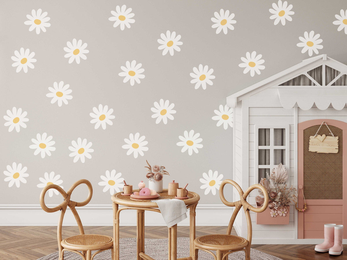 Whimsical Daisy Wall Decals - Nursery Vinyl Stickers - Floral Wall Art for Kids' Rooms
