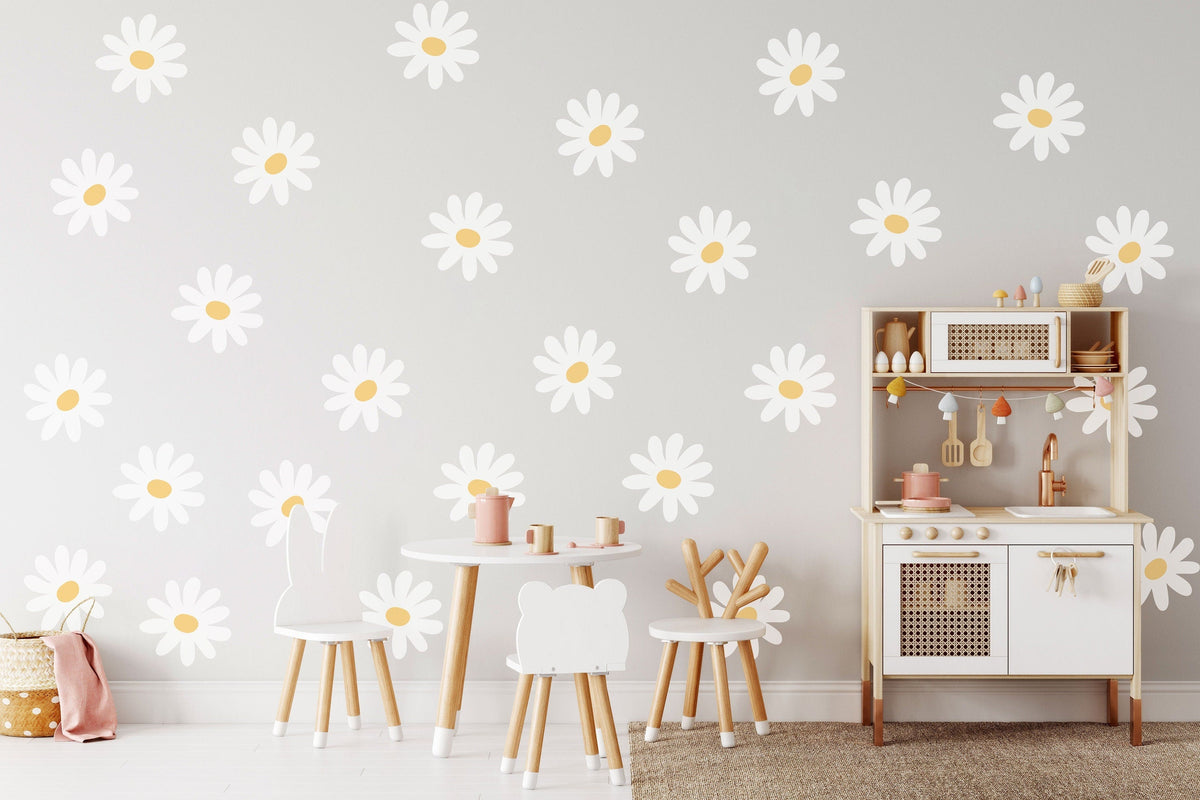 Whimsical Daisy Wall Decals - Nursery Vinyl Stickers - Floral Wall Art for Kids' Rooms