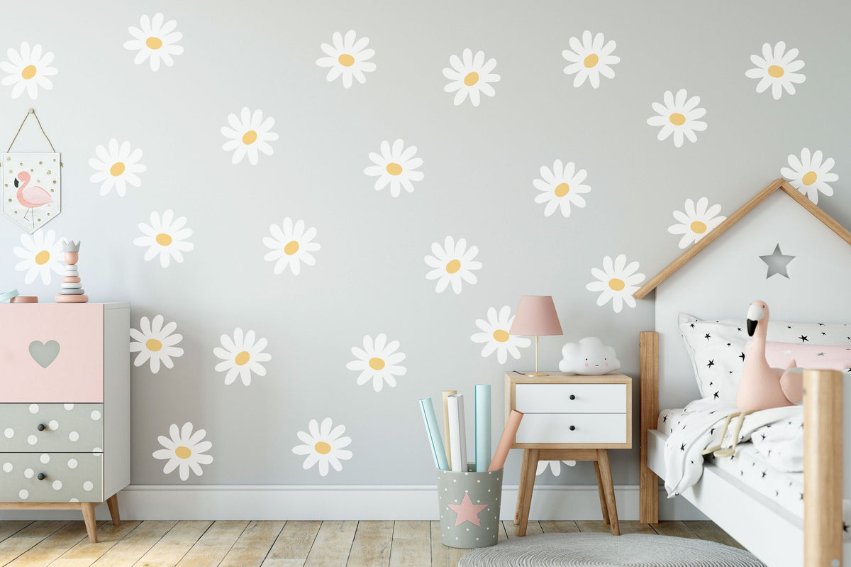 Whimsical Daisy Wall Decals - Nursery Vinyl Stickers - Floral Wall Art for Kids' Rooms