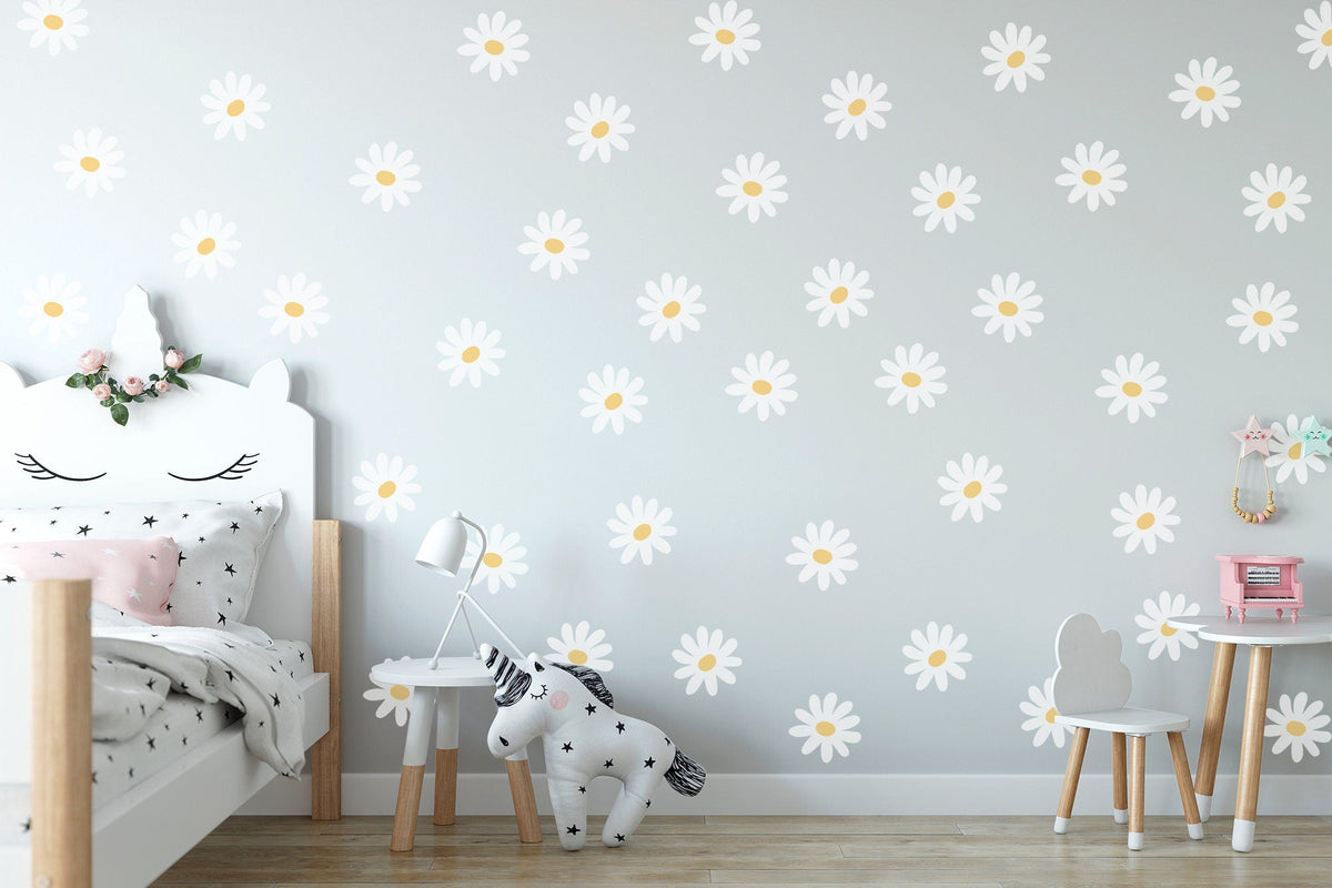 Whimsical Daisy Wall Decals - Nursery Vinyl Stickers - Floral Wall Art for Kids' Rooms