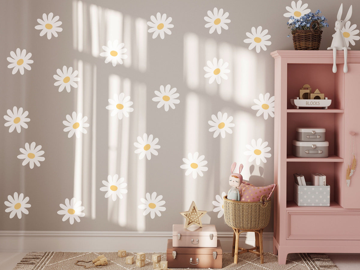 Whimsical Daisy Wall Decals - Nursery Vinyl Stickers - Floral Wall Art for Kids' Rooms