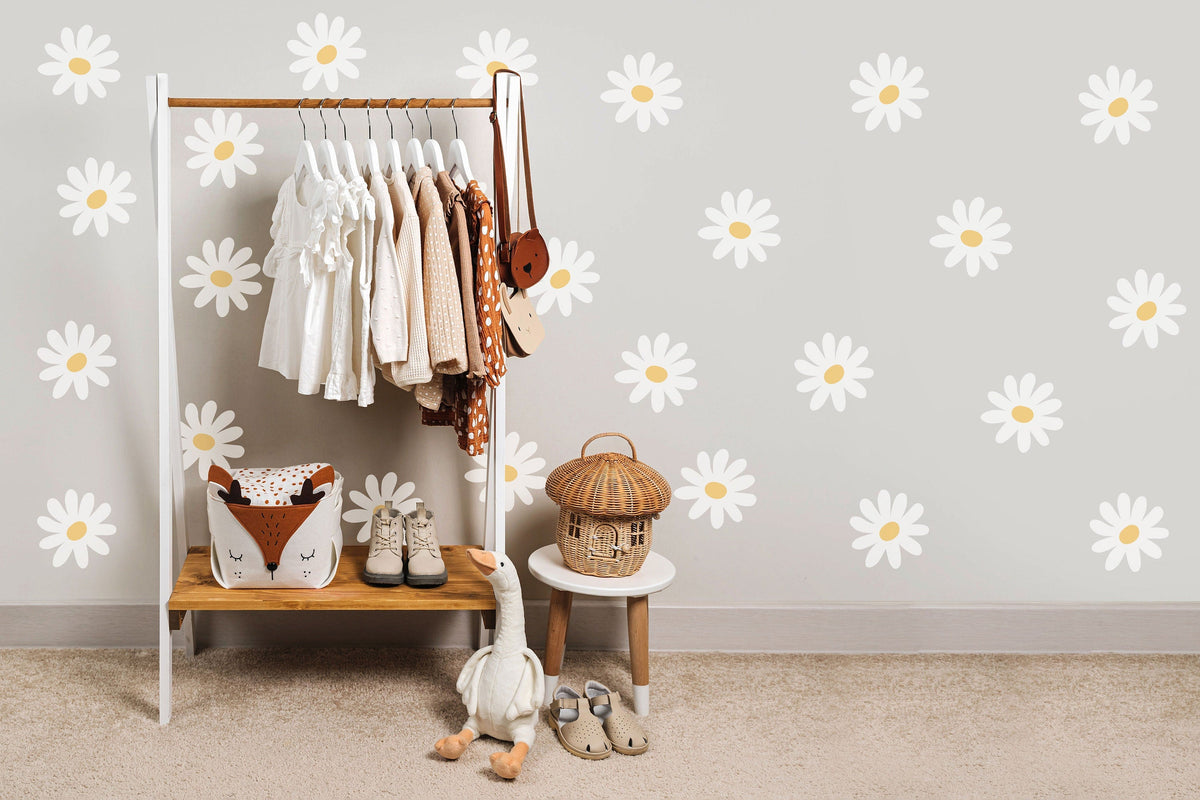 Whimsical Daisy Wall Decals - Nursery Vinyl Stickers - Floral Wall Art for Kids' Rooms