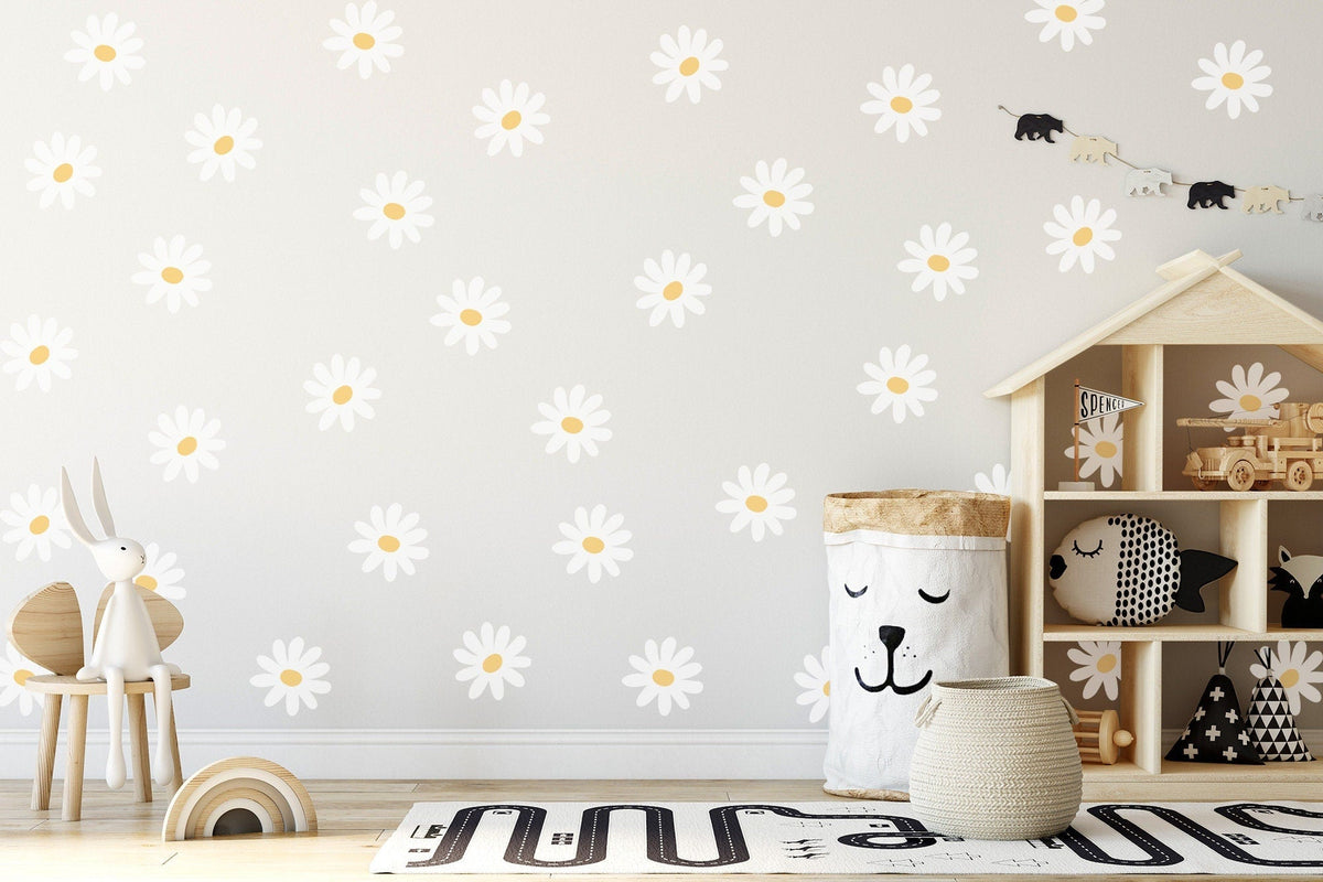 Whimsical Daisy Wall Decals - Nursery Vinyl Stickers - Floral Wall Art for Kids' Rooms
