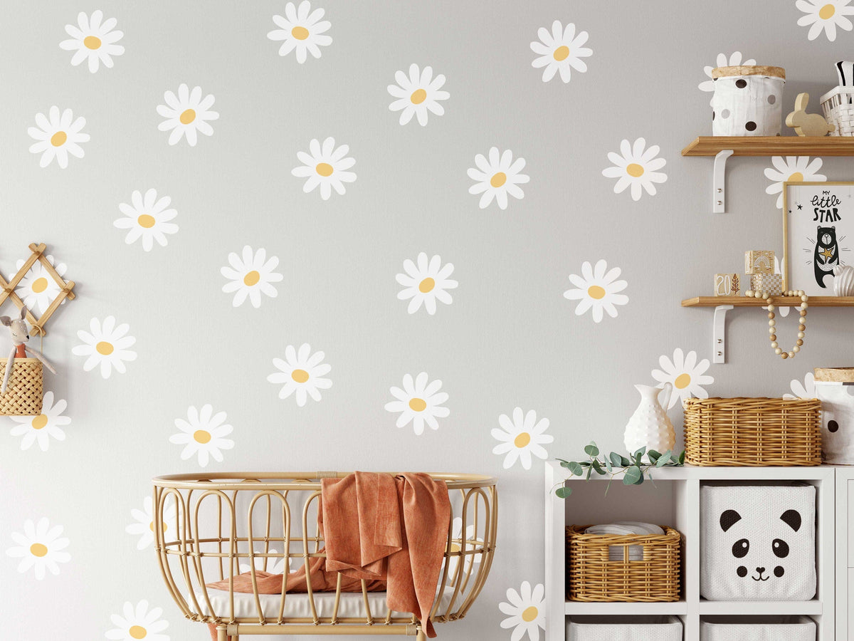 Whimsical Daisy Wall Decals - Nursery Vinyl Stickers - Floral Wall Art for Kids' Rooms